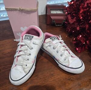 Converse Kids' White and Pink W/flowers Sneakers